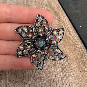 Vintage Jewelry Star Flower AB Rhinestone Brooch Pin